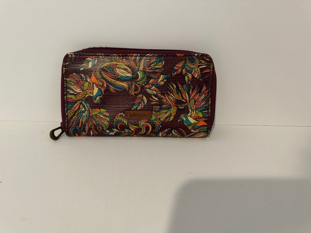 Sakroots zipper wallet purple bird print